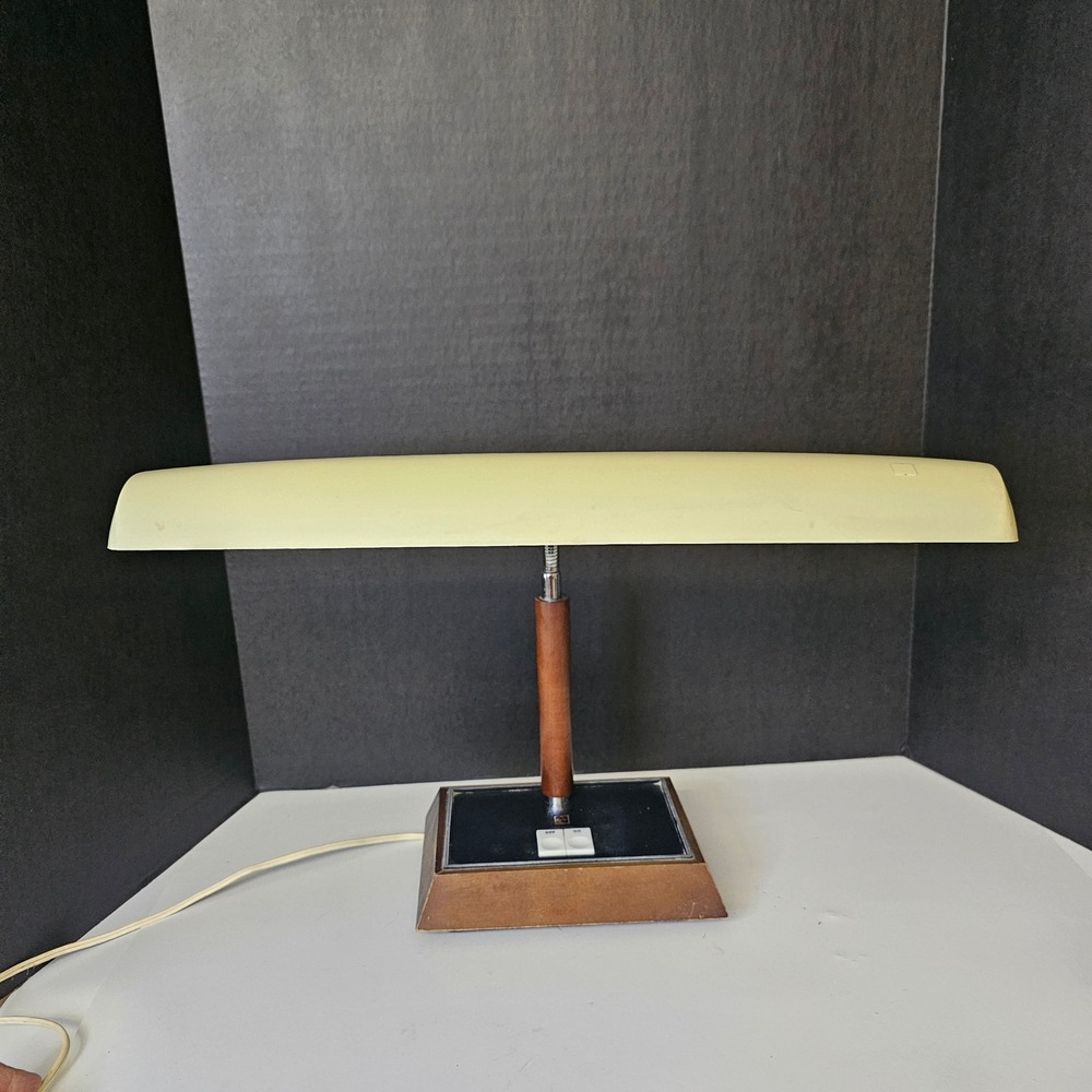 Vintage Panasonic Fluorescent Desk Lamp Gooseneck Mid Century Modern Wood Grain